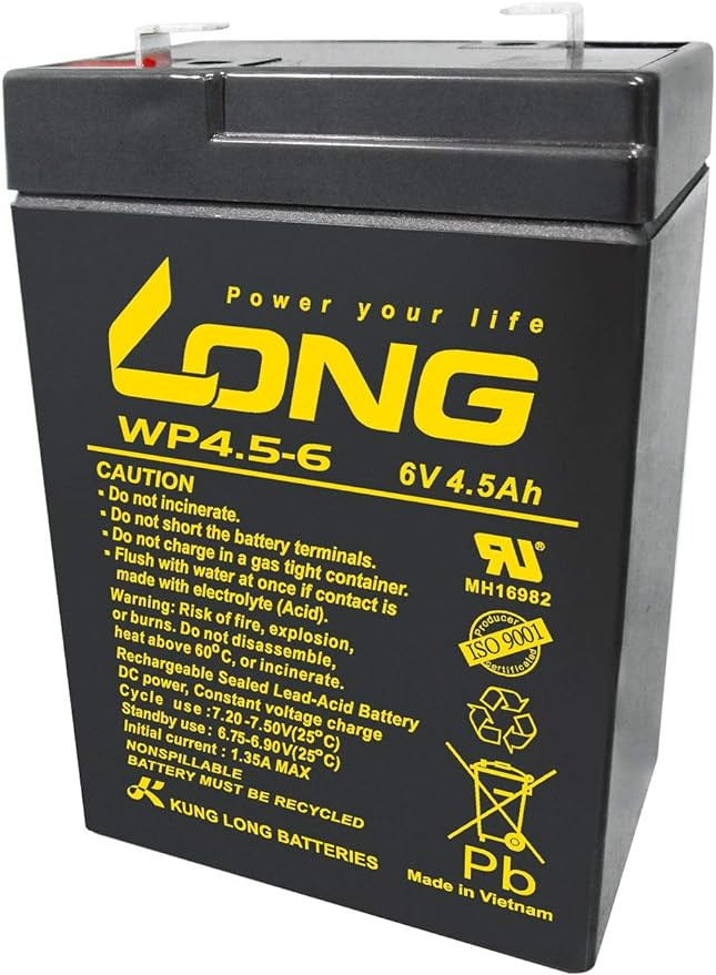 KUNG LONG BATTERIES WP4.5-6 Industrial Lead Acid Battery (6V-4.5Ah), NP-4.5-6/Compatible (Standard Series)