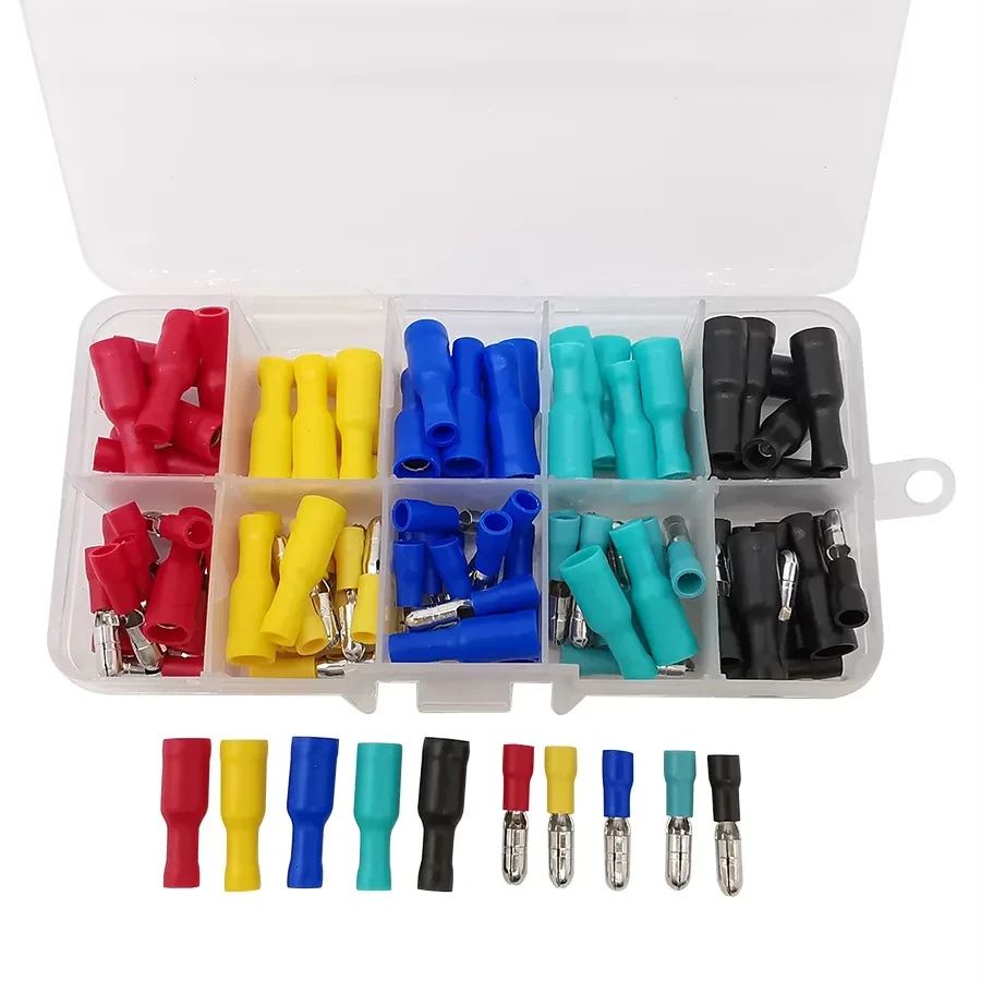 100Pair Insulated Female&Male Connector Wire Crimp Terminal Set: FRD/MPD2-156*5color（yellow blue green red black）*20pair for 0.75-2.5mm²